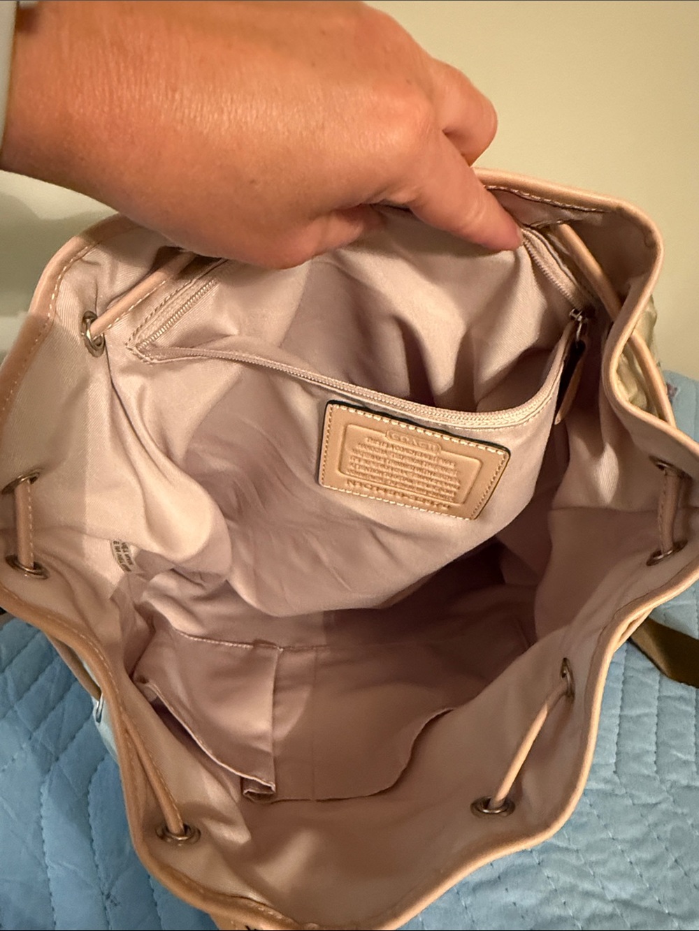 Coach Cream Signature Nylon Backpack with Pink Trim - Picture 4 of 13
